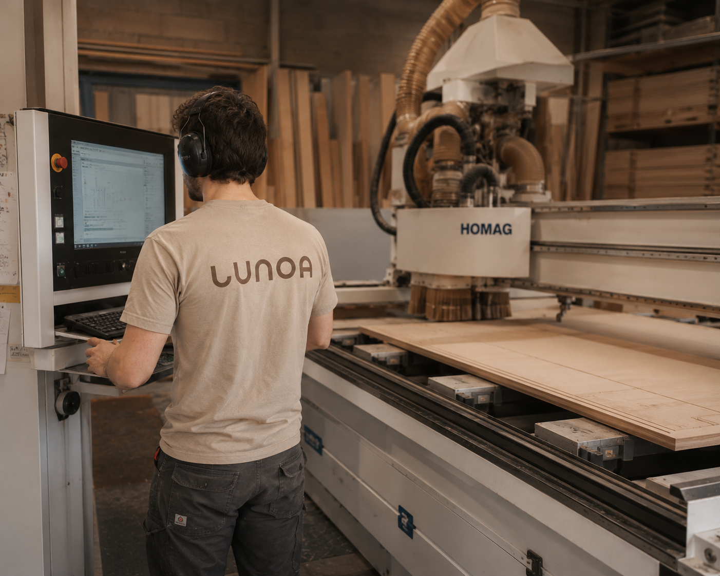 Lunoa vakman bedient een CNC-machine in het atelier